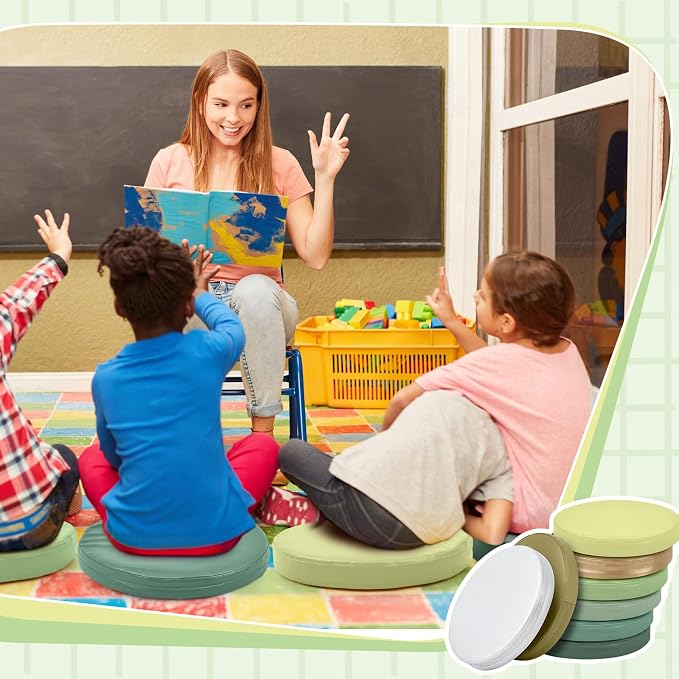 Juexica 8 Pcs Floor Cushions Kids,Matcha Color,13.8 X 13.8 X 2 Inch | Extra Thick 2" Flexible Seating Classroom, Assorted Colored Floor Pillow, Soft Round Cushions for Kids Students Office School - Image 5