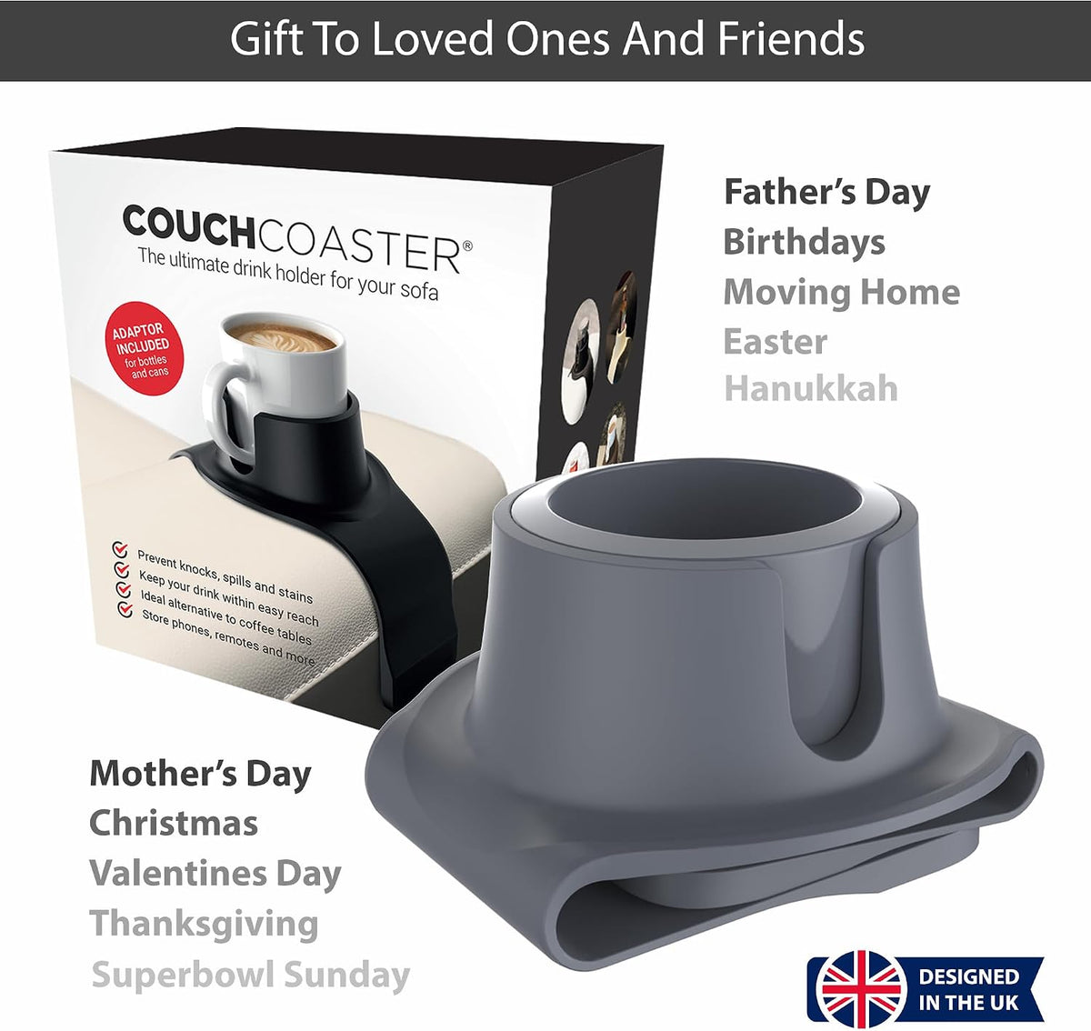 CouchCoaster® - Couch Armrest Cup Holder, Steel Grey - Image 5