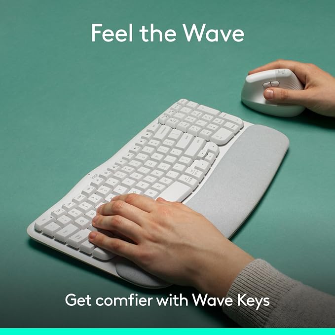 Logitech Wave Keys Wireless Ergonomic Keyboard - Off White | Cushioned palm rest, Easy-Switch multi-device pairing, Logi Bolt receiver, compatible with Windows/Mac, 3-year battery life - Image 2