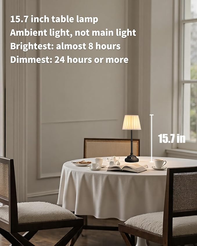 KDG Black Cordless Portable LED Table Lamp, White Fabric Shade Desk Lamp | 4000mAh Rechargeable Battery Powered Lighting, Dimmable Light for Dining Room, Bedroom, Bedside, Night Light, Balcony - Image 2