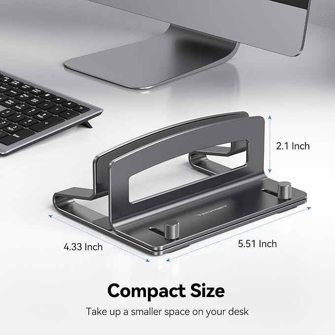 TECKNET Vertical Laptop Stand, Adjustable Aluminum Laptop Stand (Fits Up to 17.3"), Space-Saving Vertical Stand with Non-Slip & Scratch-Resistant Silicone, Compatible with MacBook Pro/Air, Dell, HP - Image 6