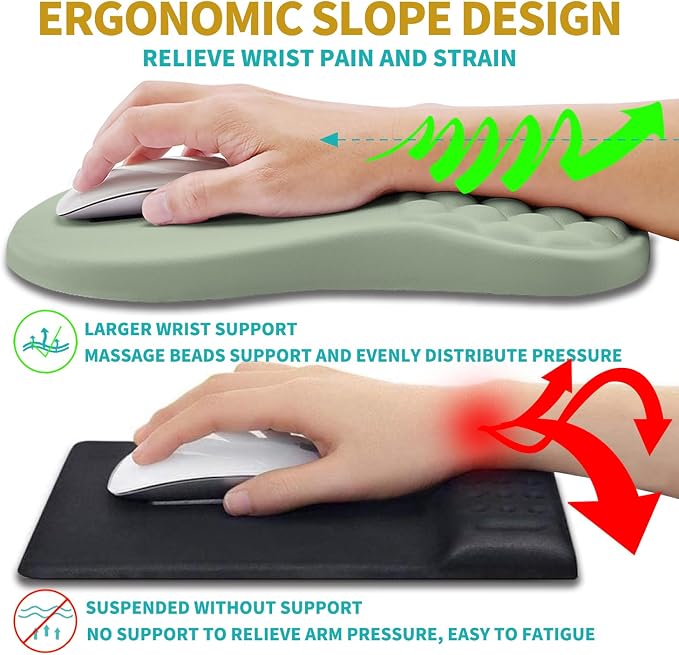 Hokafenle 2 in 1 Ergonomic Mouse Pad Wrist Support & Wrist Rest for Computer Keyboard Set, with Relieve Carpal Tunnel Pain Massage Bulge and Full Memory Gel Design (2In1 Set, Light Green) - Image 5