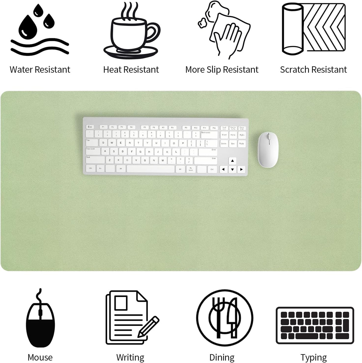 47.2" x 24" Large Desk Mat, Leather Desk Mat, Large Mouse Pad + Keyboard Pad, Non-Slip Desk Mat Protector for Office, Home - Green - Image 4