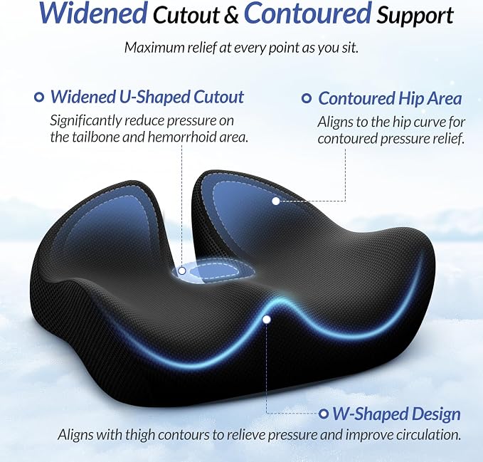 6" Thickened Donut Pillow Seat Cushion, Ergonomic Hemorrhoid Pillow with Widened Cutout for Tailbone,Sciatica Pain Relief & Postpartum, Memory Foam Office Chair Cushion for Long Sitting at Home - Image 3