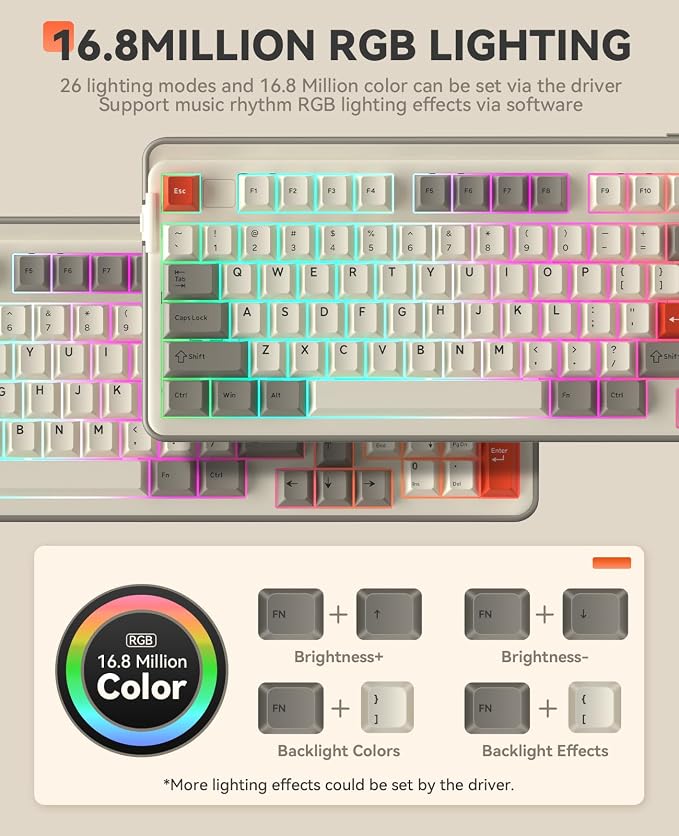 DAREU EK98pro Wireless Mechanical Keyboard,Tri-Mode BT/2.4GHz/USB-C Creamy Gaming Keyboard with Number Pad,Pre-lubed Linear Switches,Gasket Structure,Hot Swappable Custom,RGB Backlit for Win/Mac - Image 4