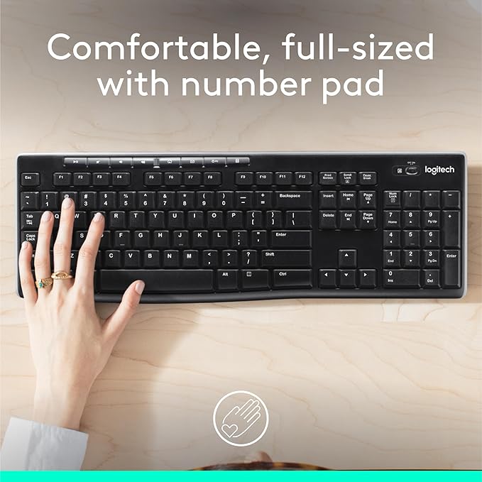 Logitech K270 Full Size Wireless Keyboard for Windows - Black | Full-size keyboard with number pad, 8 multimedia keys, includes USB-A receiver, 2-year battery, compatible with PC, laptop - Image 2