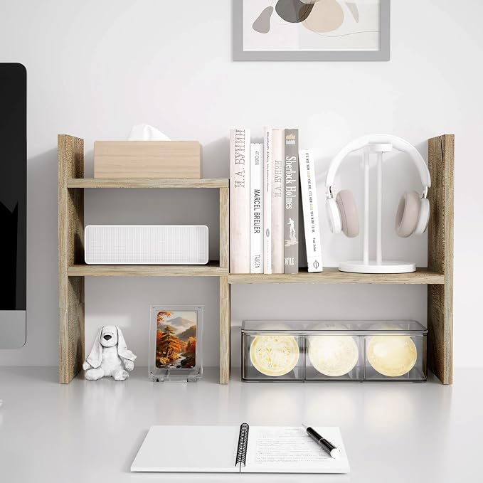 Jerry & Maggie Office Desk Organizers and Accessories for College Dorm Decor, Supplies Wooden Desk Organizer for Plants, Cubicle Shelf of Makeup Organizer for Cute Room Decor, Grey Oak - Image 3