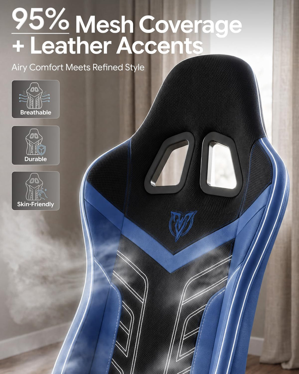Ergonomic Gaming Chair with Footrest for Adults, Leather Mesh - Image 4