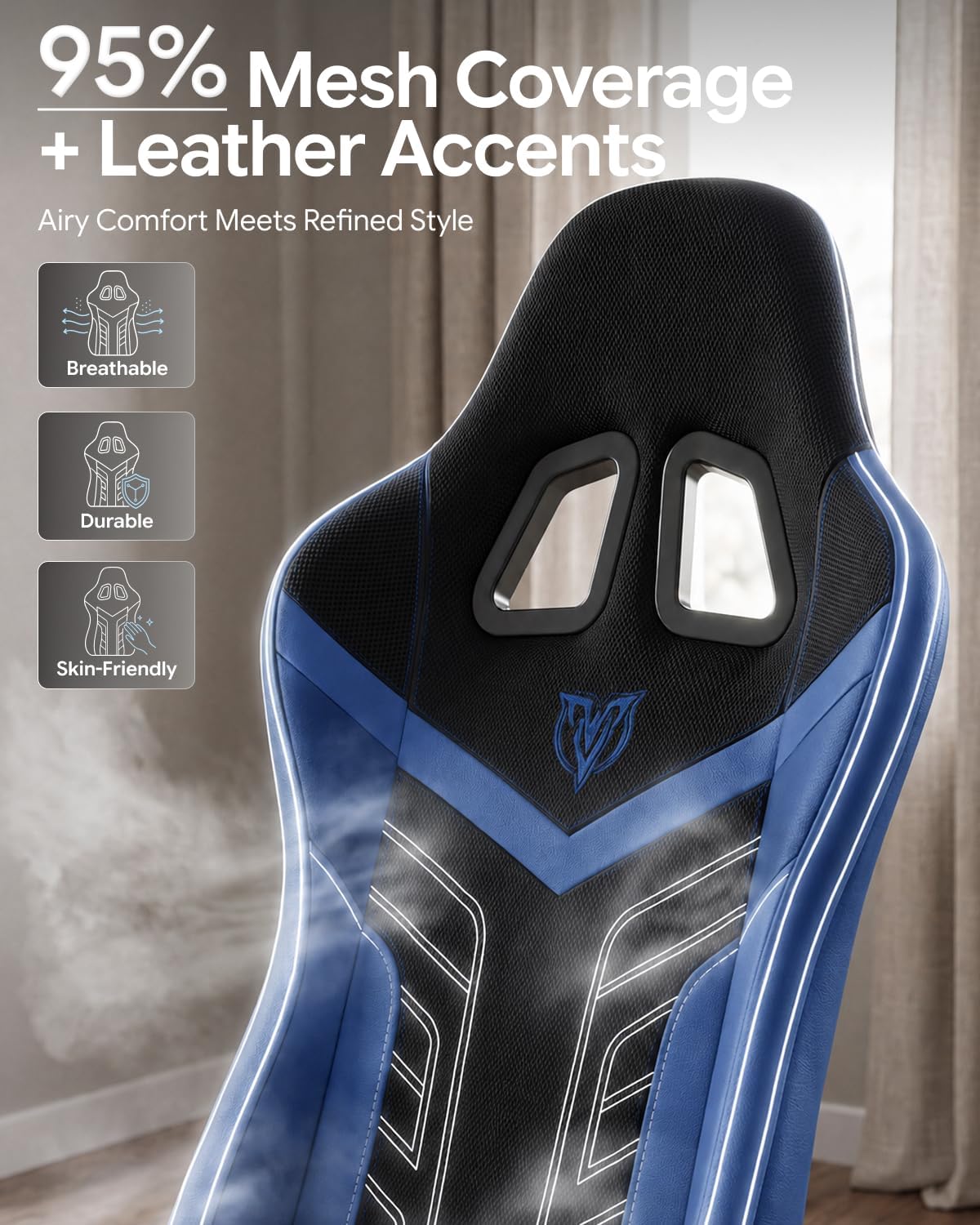 Ergonomic Gaming Chair with Footrest for Adults, Leather Mesh - Image 4