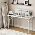 Small Folding Computer Desk – 55.1 Inch Portable Table for Craft and Study, Lightweight Desk for Small Spaces, Foldable Laptop Table Built-in AC/USB Outlets for Convenience, White Ash by Frylr