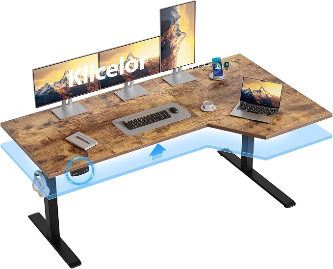 Klicelor L Shaped Standing Desk 59 x 35.4 Inch, Electric Height Adjustable Corner Desk for Home Office Workstation, Ergonomic Sit Stand Computer Table with Memory Controller, Rustic Brown by Unknown
