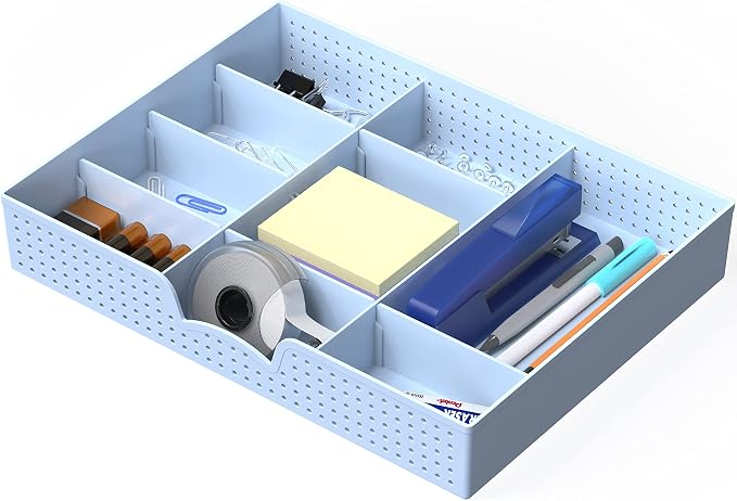 Simple Houseware Drawer Organizer Tray, 9 Adjustable Compartments, Blue | For Office, Makeup, and Craft Drawer or Desktop Storage by SimpleHouseware