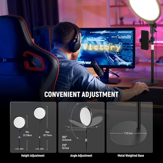 NEEWER Basics 10.5" Desk Ring Light with Stand/Phone Holder/Timer, 3000-6500K Full Screen 15W LED Selfie Panel Lighting for iPhone Recording Streaming Makeup Laptop Webcam Video Conference Zoom, R10 - Image 6