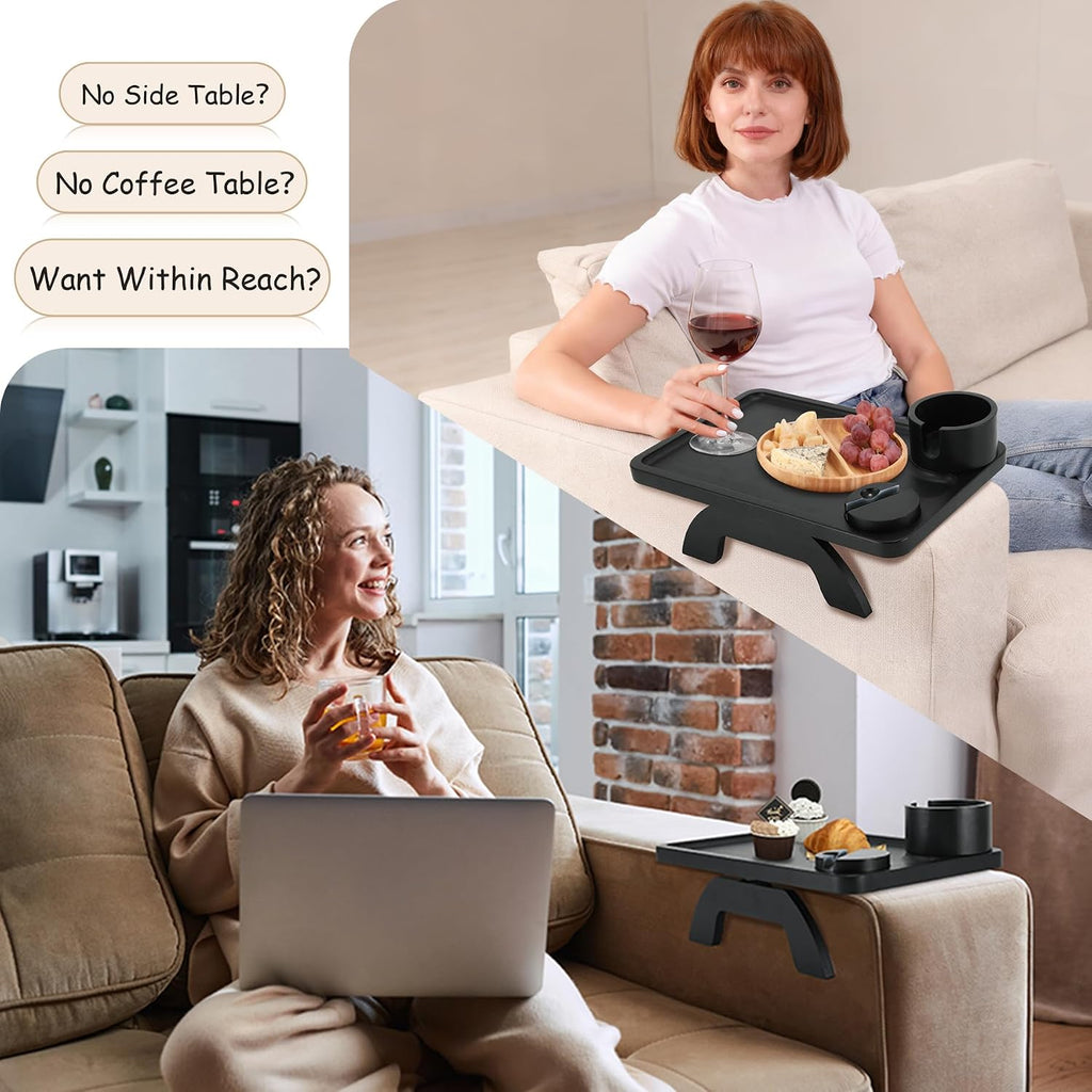 Bamboo Couch Armrest Table,15.36" x 9.85" Black - Image 3