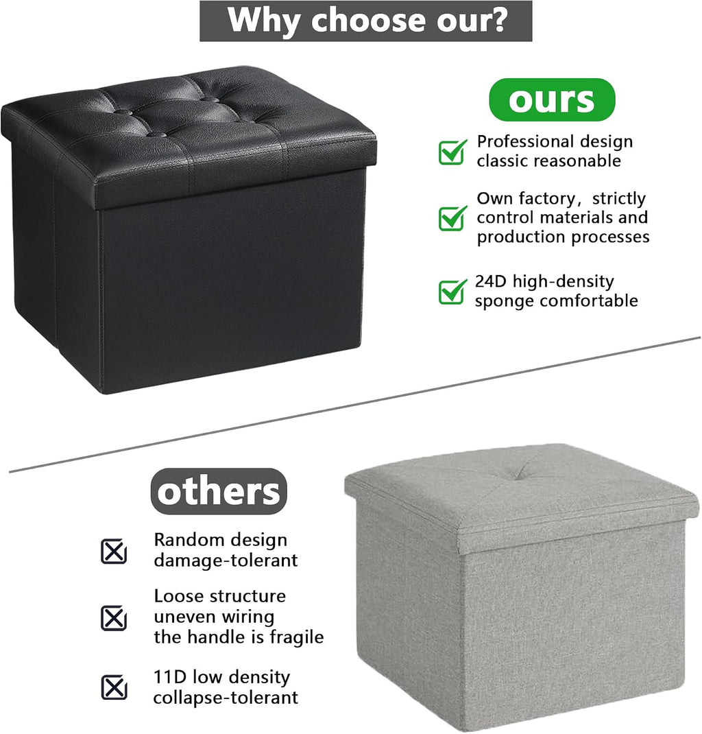 AmasSmile Ottoman with Storage,17" Folding Leather Foot Rest Chest,Black - Image 4