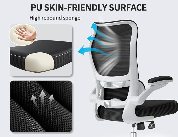 TRALT Office Chair Ergonomic Desk Chair - Gaming Chair with Lumbar Support | 330 LBS Home Office Desk Chairs , Reading Chair with Flip-up Armrests, Comfortable Computer Chairs (1, White Black) - Image 9