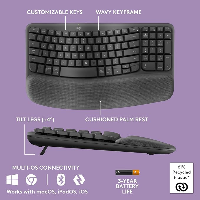 Logitech Wave Keys MK670 Combo Wireless Keyboard and Mouse - Graphite | Signature M550 L, comfortable natural typing, Bluetooth, Logi Bolt, multi-OS, Windows/Mac compatibility - Image 6