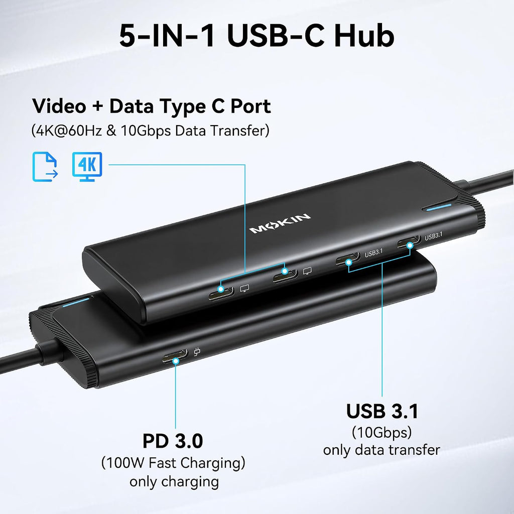 MOKiN USB C Splitter for Dual Monitors 4K@60Hz DP Alt Mode (Black) - Image 2