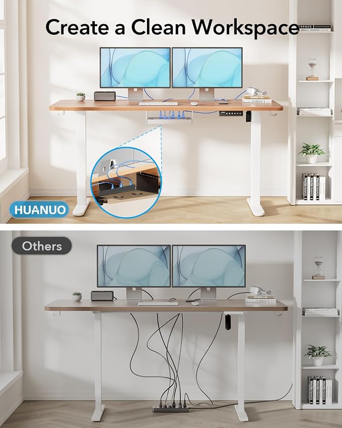 HUANUO Standing Desk Frame with Brushless Motor for Max 75 x 35 inch Tops | 220lbs capacity,4 preset heights,28.3"-46.5" Height Range,Stable Steel Legs,quiet lift,Cable Tray & Dual Hooks,Whtie finish - Image 6