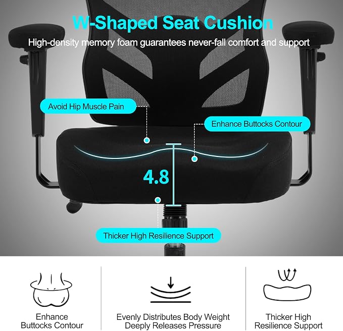YFO Ergonomic Office Chair, Mesh Computer Desk Chair with Adjustable Back Lumbar Support and Armrests, Comfy Executive Rolling Swivel Task Chair for Home Office, Black - Image 4