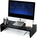 Solid Wood Monitor Stand Riser, Monitor Riser with 2 Adjustable Height, 15.8 inch Computer Riser for Computer, iMac, PC, Printer, Computer Monitor Stand for Home & Office, Black by KINLINK