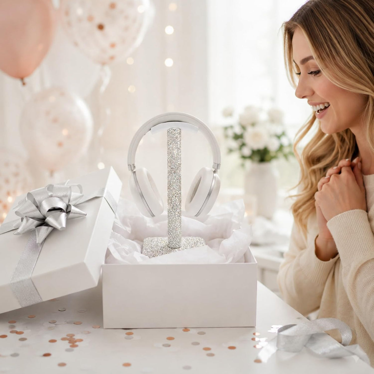 Headphone Stand for Desk, Silver Rhinestone Crystal Headset Holder - Image 7