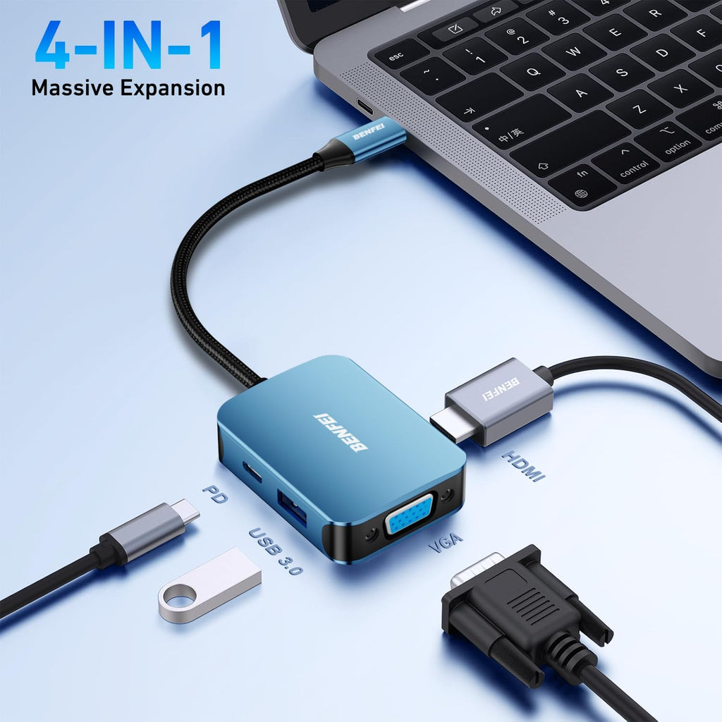 BENFEI USB C HUB 4in1, USB Type-C to HDMI VGA Adapter,USB C to USB Adapter - Image 2