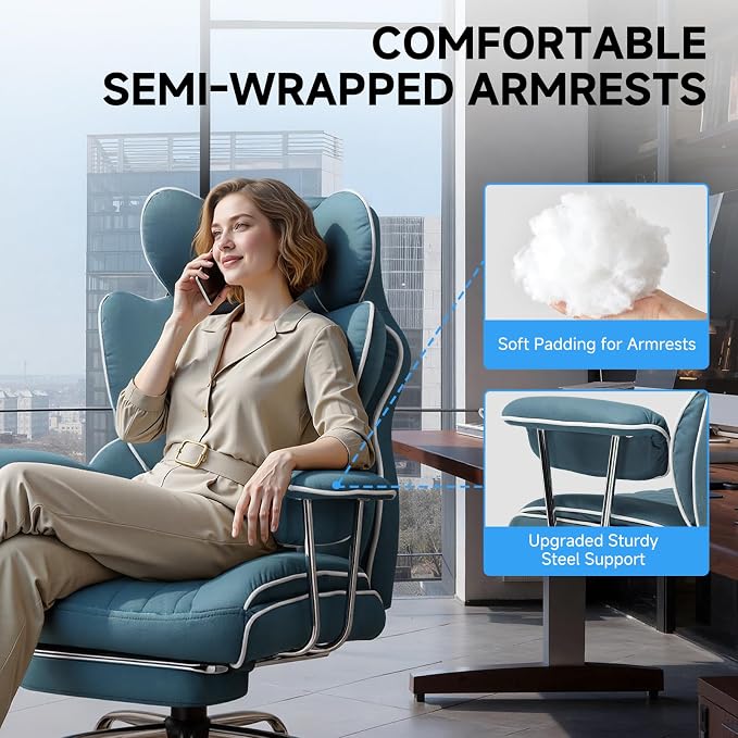 GTPLAYER Gaming Chair,Office Chair with Pocket Spring Lumbar Support, Ergonomic Comfortable Wide Office Desk Computer Chair with Outward Fixed Soft Armrests and Footrest (Fabric, Blue) - Image 5