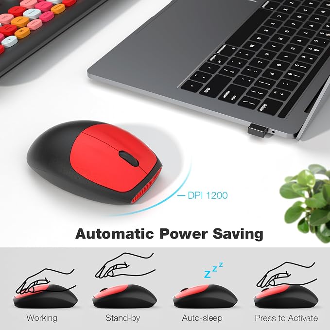 MOFII Wireless Keyboard and Mouse Combo, Colorful Full Size Keyboard with Number Pad, Silent Cute Wireless Mouse, 2.4GHz Dropout-Free Connection, for PC Laptop Computer (Black Color) - Image 4