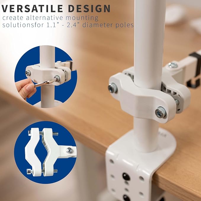 VIVO White Pole Mount Monitor Arm for 17 to 32 in Screen, MOUNT-POLE01AW | Universal, Heavy Duty Steel Design, Full Motion VESA Monitor Arm, Removable 75mm and 100mm VESA Plate - Image 7