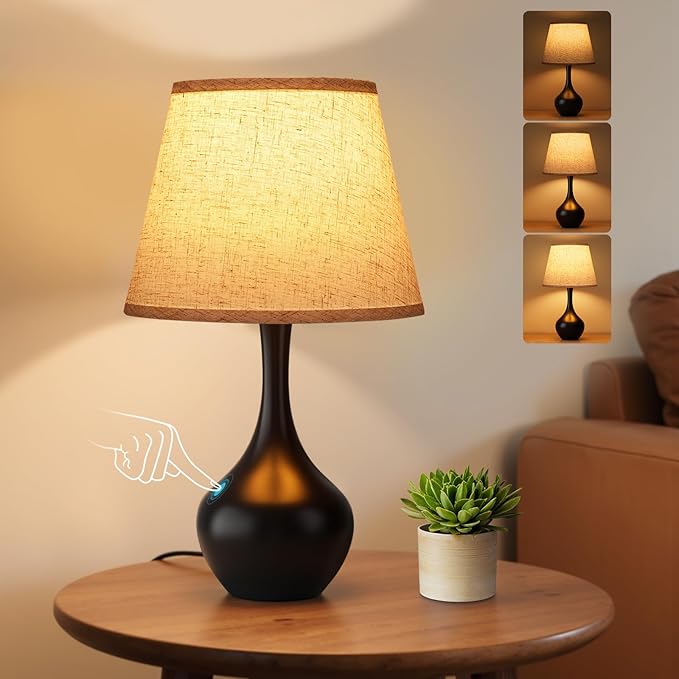 16.1" Touch Table Lamp for Nightstand, 3 Way Dimmable Small Bedroom Lamp | Touch Control, Bulb Included, Black Bedside Lamps for Desk, Night Stands, Living Room, End Table, Corded by SeealleLighting