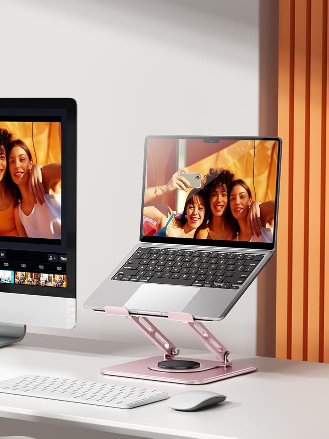 tounee Laptop Stand for Desk, Adjustable Computer Stand Holder with 360° Rotating Base, Ergonomic Laptop Riser Compatible with MacBook Pro Air, All Laptops 10-15.6"-Pink - Image 7