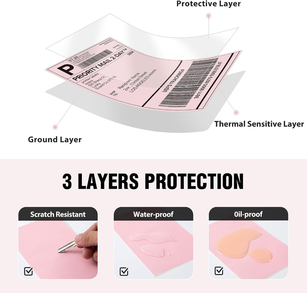 4"x6" Pink Direct Thermal Labels, 500 Fanfold Shipping & Address Label Paper, Self-Adhesive Stickers for Thermal Printer, 1 Stack - Image 3