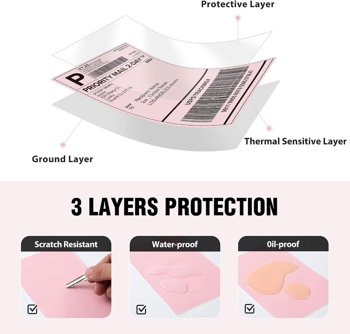 4"x6" Pink Direct Thermal Labels, 500 Fanfold Shipping & Address Label Paper, Self-Adhesive Stickers for Thermal Printer, 1 Stack - Image 3