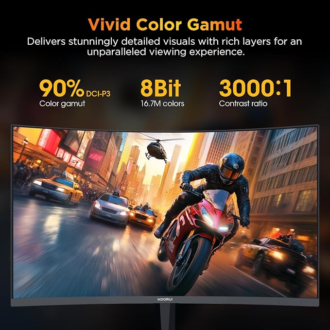 KOORUI 25 inch Curved Gaming Monitor 240Hz FHD 1080P, 1500R 1ms Display | Adaptive Sync, 90% DCI-P3, Eye Care, HDMI×2 and DP, VESA Mount, Tilt, FPS Gaming, Esports Players, Competitive Gaming - Image 7