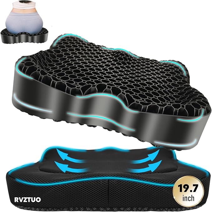 Gel Seat Cushion, Thickened Big Breathable Honeycomb Design Absorbs Pressure Points Gel Cushion with Anti-Slip Cover Seat Cushion for Office Chair Home Car Wheelchair Stadium Bleachers by RVZTUO
