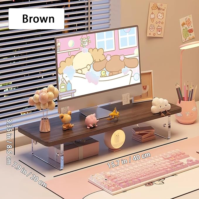 Monitor Stand Riser 2.16/3.34 Inch 2 Height Adjustments Acrylic Stand with Installation Tool, Desk Organizer Accessories Office Desk Storage Rack Screen/PC/Printer/Laptop Riser 7.8 x 15.7 Inch (Brown) - Image 2