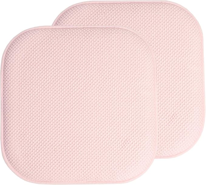 Sweet Home Collection Chair Cushion Memory Foam Pads Honeycomb Pattern Slip Non Skid Rubber Back Rounded Square 16" x 16" Seat Cover, 2 Pack, Pink by SweetHomeCollection