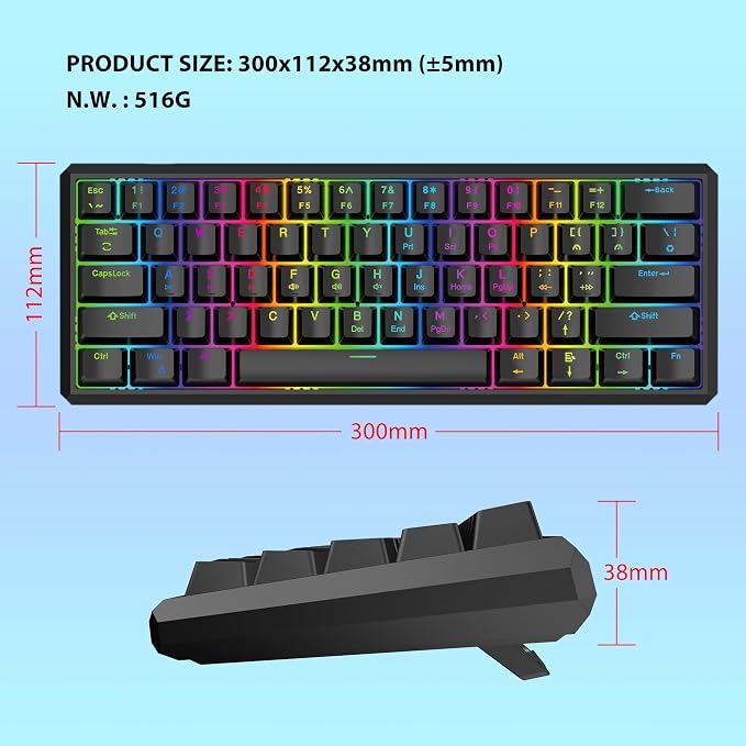 Snpurdiri 60% Gasket Wired Mechanical Gaming Keyboard (Black, Red Switches) | RGB Backlit 61 Keys Mini Gaming Keyboard for PC, Windows XP, Win 7, Win 10 - Image 7