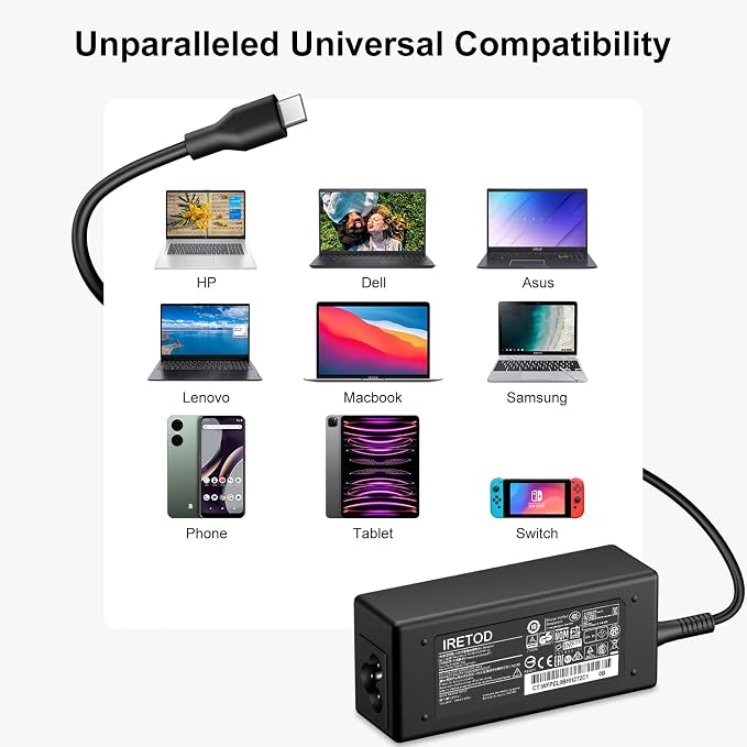 Chromebook Charger USB C Laptop Computer Charger Compatible with Lenovo Dell HP Asus Acer Samsung Google Chromebook Universal 45W Type C Fast Charging Power Cord - Image 5