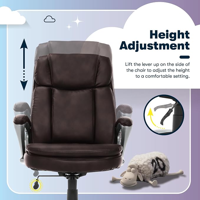 Serta Ergonomic Big and Tall Executive Office Chair Lumbar Support, Leather | Fairbanks, Gaming Chair with Headrest, 350lb Capacity, Padded Arms, Semi-Plush Seat Cushion, Adjustable Height & Tilt, Brown - Image 7