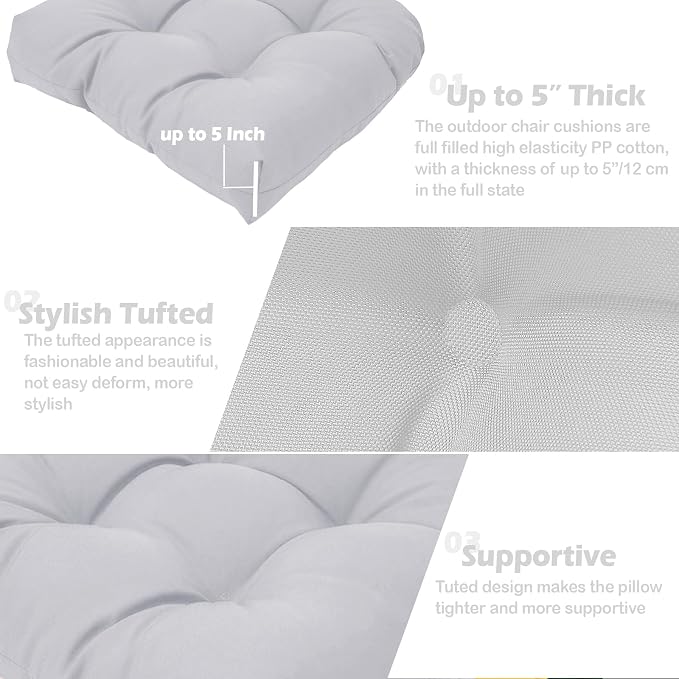 MTMR Outdoor Chair Cushions Set of 2, Patio Furniture Seat Pads, Waterproof | 2Pcs , waterproof cover, PP cotton, u-shaped, no-fading, thick patio seat pads for outdoor wicker furniture in yard, 19x19x4 - Image 6