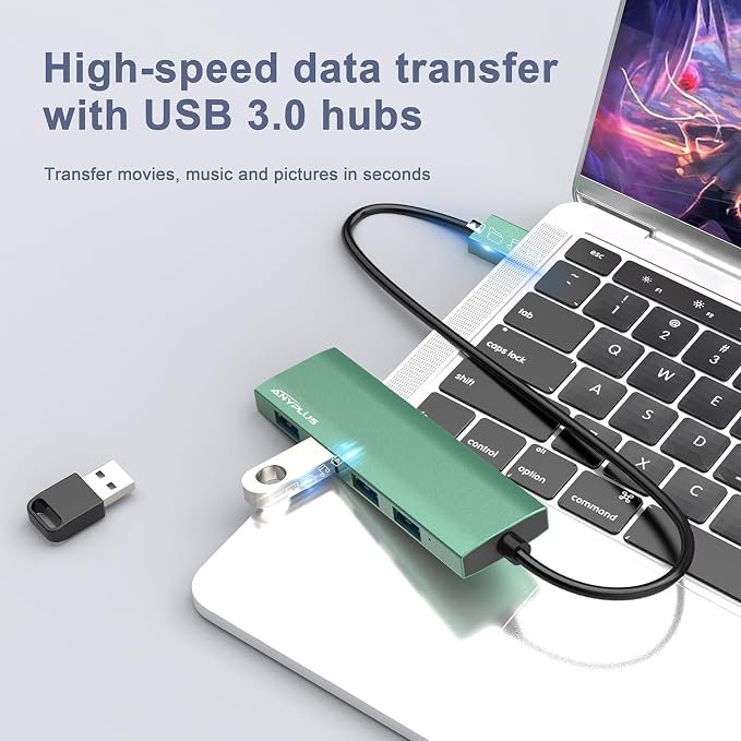 USB Hub, USB 3.0 Hub Aluminum Alloy Ultra Slim USB Splitter, Portable 4 Port USB Extender, USB Hub for Laptop, PC, MacBook, iMac, Surface Pro, Mac Pro, Flash Drive, XPS 【Green】 - Image 4