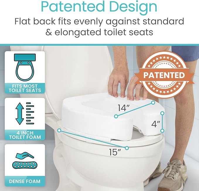 Vive Toilet Seat Riser Cushion for Seniors - Fits All Toilet Seats | Raised Toilet Seat with High-Density Foam for Elongated & Standard - Cushioned & Padded - Elevated Medical Handicap Lifter - Image 4
