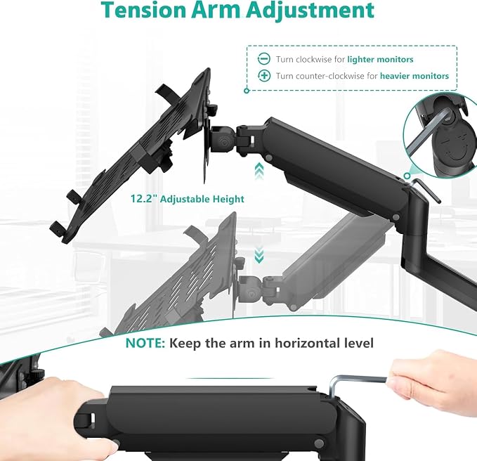 WALI Laptop Wall Mount for 17" Notebook and Up to 32" Screen | Full Motion Adjustable Monitor Wall Arm with Laptop Tray, VESA 75x75/100x100mm, Up to 15.4-22 Lbs (GSWM001LP), Black - Image 6