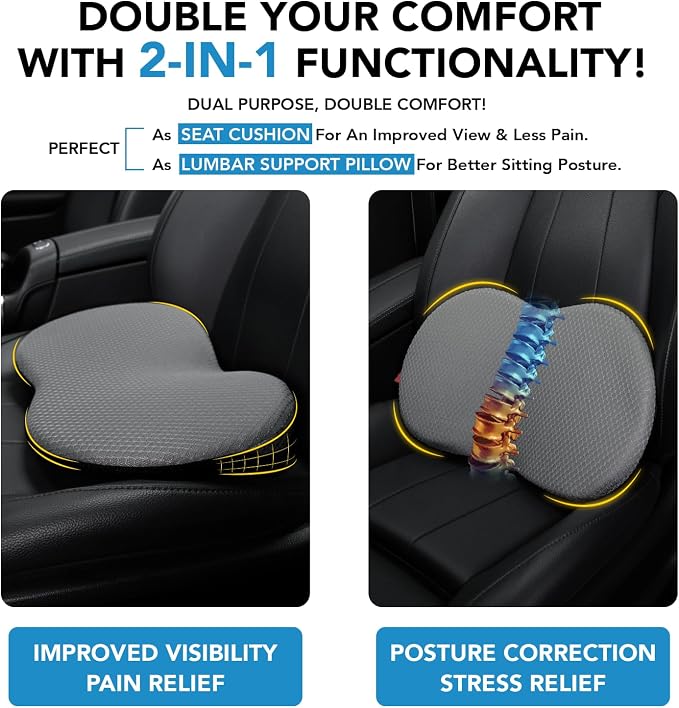 kingphenix Wedge Car Seat Cushion, Memory Foam Pad for Driving Comfort | High-Density Memory Foam Seat Cushion, 4D Breathable Mesh & Non-Slip Bottom for Long Drive Comfort & Office Use, X - Gray - Image 2