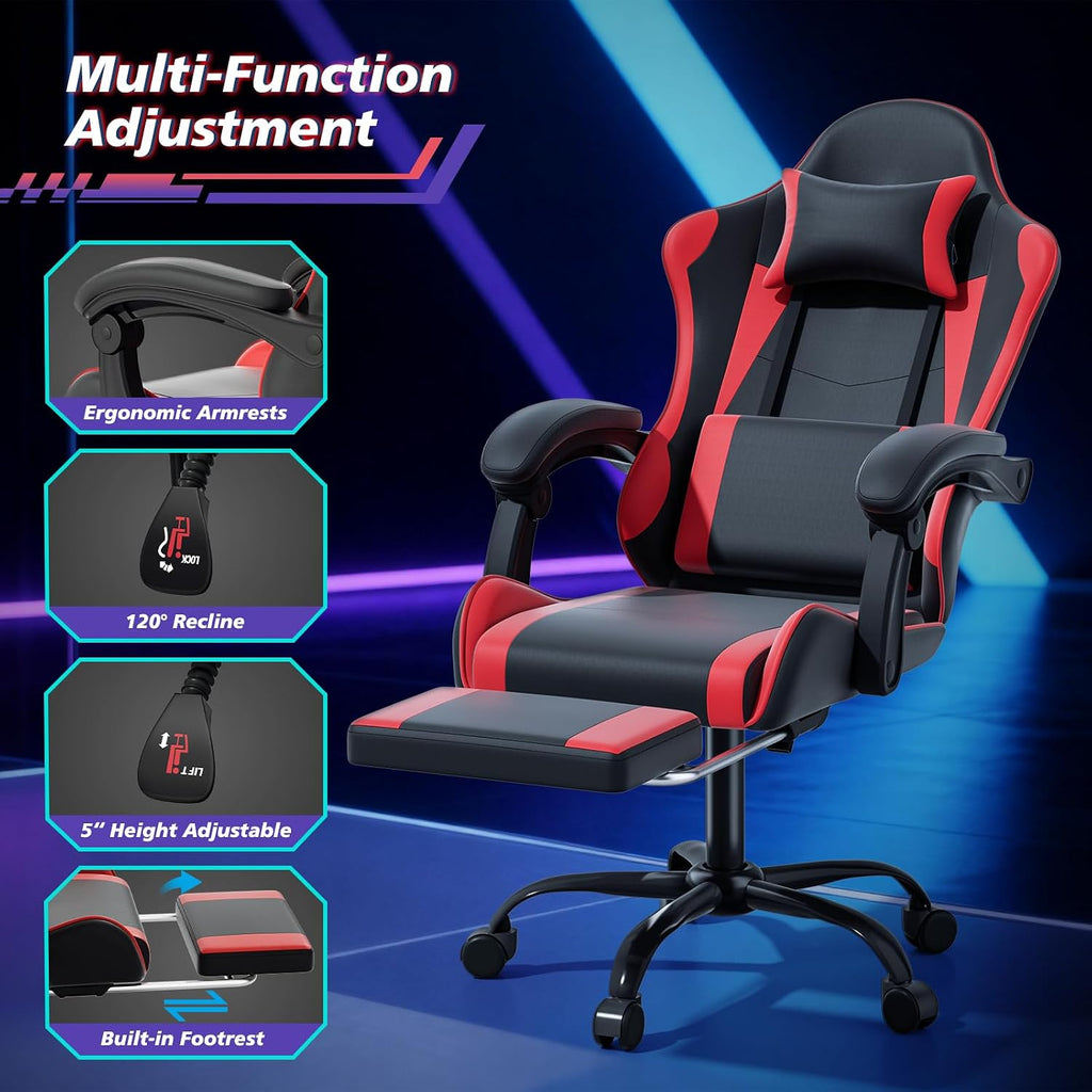 Magshion Video Gaming Computer Chair with Footrest, Red - Image 6
