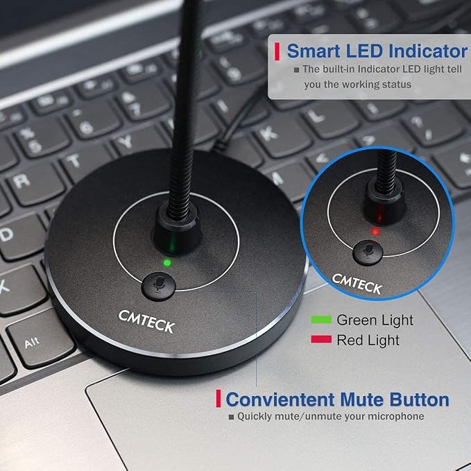 CMTECK USB Computer Microphone G009, Noise-Cancelling Recording Desktop Mic for PC/Laptop for Online Chatting, Home Studio, Podcasting, Gaming, Skype, YouTube with Mute Function(Windows/Mac) | Built-in pop filter and metal base. 360° adjustable neck, m... - Image 4