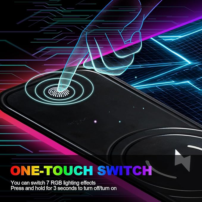 Wireless Charging RGB Gaming Mouse Pad, 31.5 x 11.8 Inch Extended Mouse Mat with Cyber Tunnel Design, LED Desk Pad with 7 Lighting Modes, Non-Slip Base for Gaming & Office - Image 7