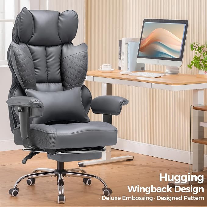 GTPLAYER Big and Tall Gaming Chair 400lbs Heavy Duty Office Chair with Foot Rest & Ergonomic Pocket Spring Lumbar Support, High Back 3D Saddle Shaped Cushion for Back Pain Relief, Grey - Image 8